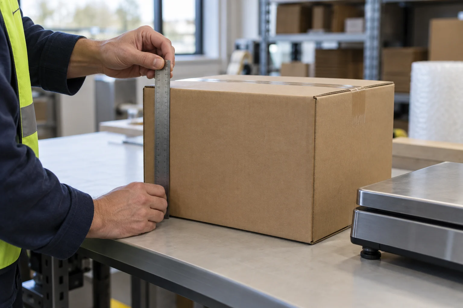 Outer-carton measurement at a packing bench